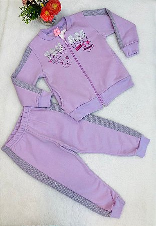 Conjunto Infantil Feminino Moletom Aberta Lilás com Zíper